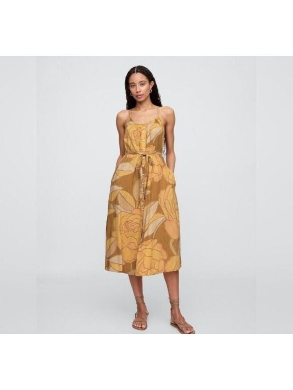 NWT Gap Tie-Waist Scoopneck Maxi Dress Yellow Rose